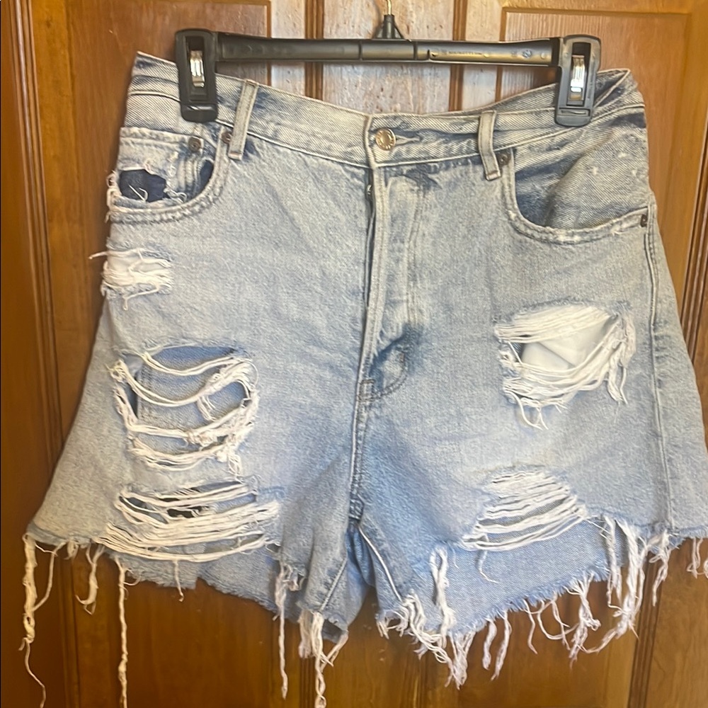 American Eagle Outfitters Blue Distressed Jean Shorts